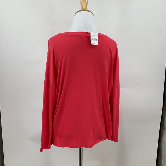 Sundry Dropped Shoulder Basic Tee Womens 2 Hibiscus Raw Hem Long Sleeve Shirt - Picture 3 of 10